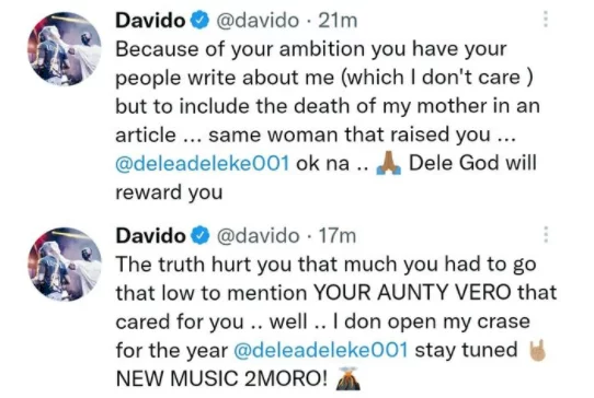God will reward you - Singer Davido slams his cousin for including the death of his mother in an article