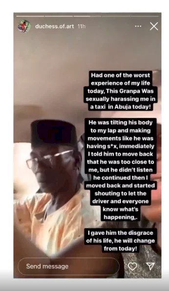 Lady calls out old man she accused of sexually harassing her in a taxi in Abuja (video)