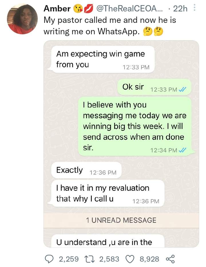 Lady reveals message she received from her pastor who plays bet