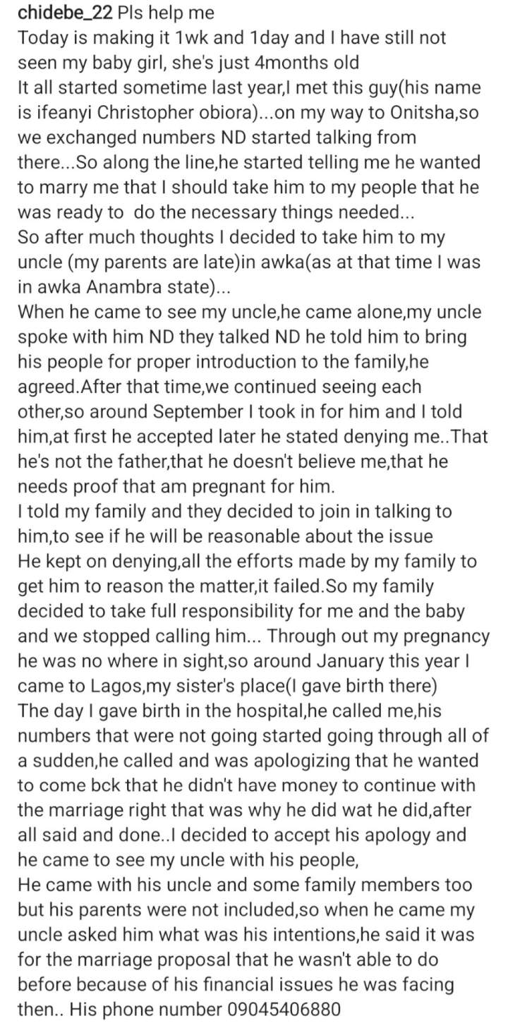 Mother cries out as her child's father allegedly kidnaps their 4-month-old daughter after denying being responsible for the pregnancy