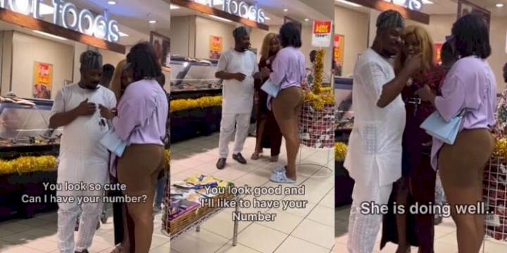 Hilarious video of how man reacted when a curvy lady came to toast him while he was with his partner (WATCH)