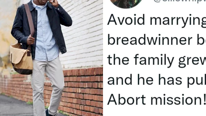 "Avoid marrying the breadwinner in any family" - Twitter user warns women