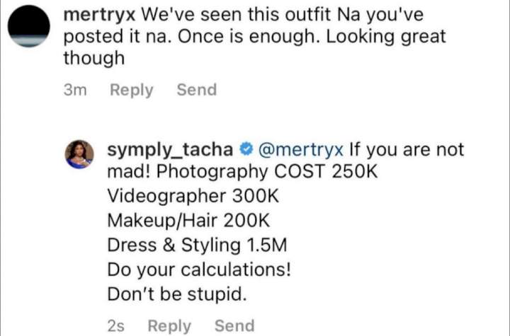 Tacha carpets troll who challenged her for repeating outfit
