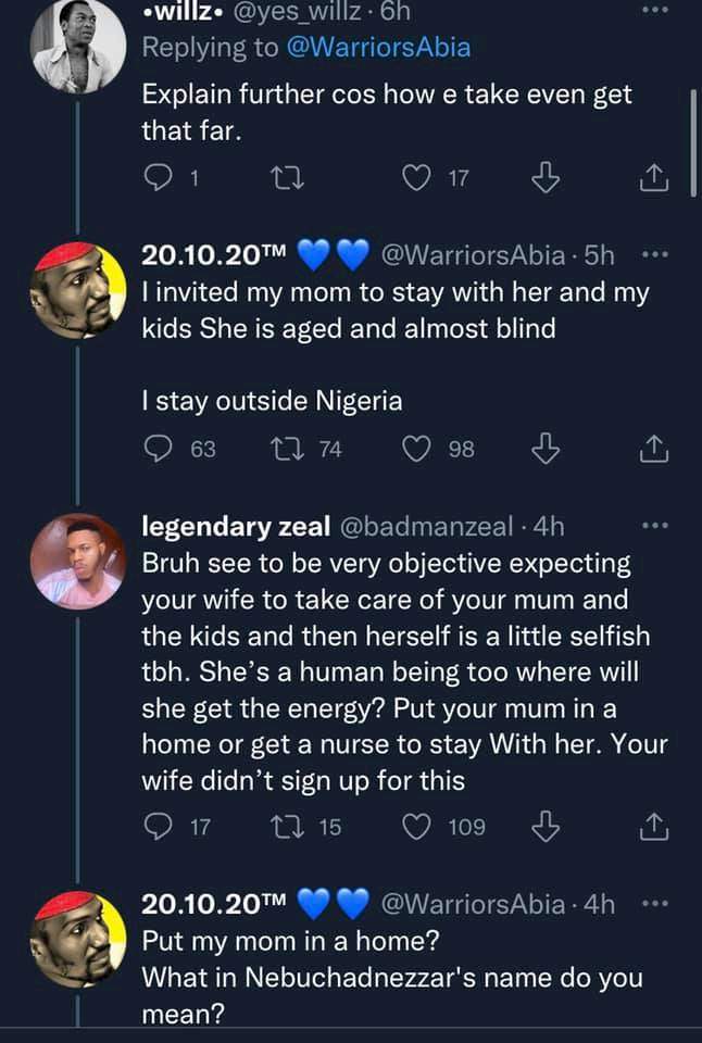 My wife wants me to abandon my mother who singlehandedly brought me up when my late father's relatives wanted me dead - Nigerian man alleges