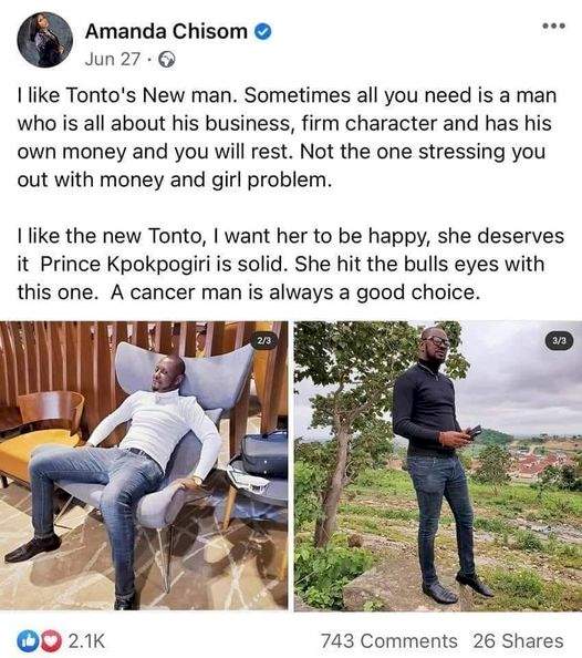 'Avoid men that wear pensuwa trouser and susu shoe' - Media personality, Amanda Chisom issues warning months after endorsing Kpokpogri as right man for Tonto Dikeh