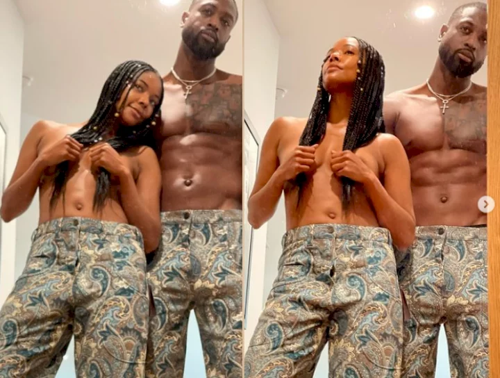 Gabrielle Union poses topless with her shirtless husband Dwyane Wade (Photos)