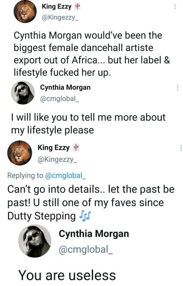 Cynthia Morgan slams fan who says her lifestyle messed up her musical career