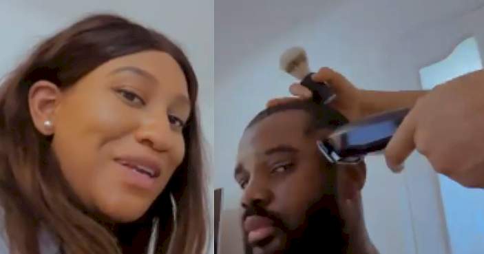 Williams Uchemba shows off final result of his hair cut, after his wife shaved his hair (Video)