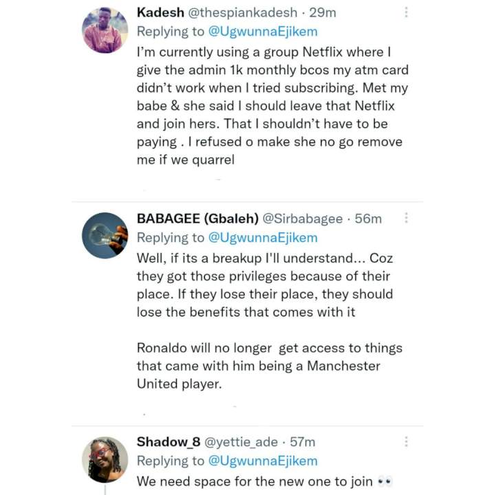 Nigerians respond after Twitter user asked if they remove their friends and exes from their Netflix accounts after a quarrel or breakup