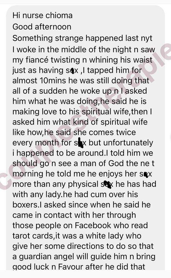 Lady cries out for help over boyfriend who makes love to spiritual wife in his dream