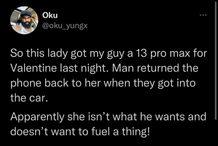 Man returns iPhone 13 Pro Max which a lady gifted him on Valentine's day