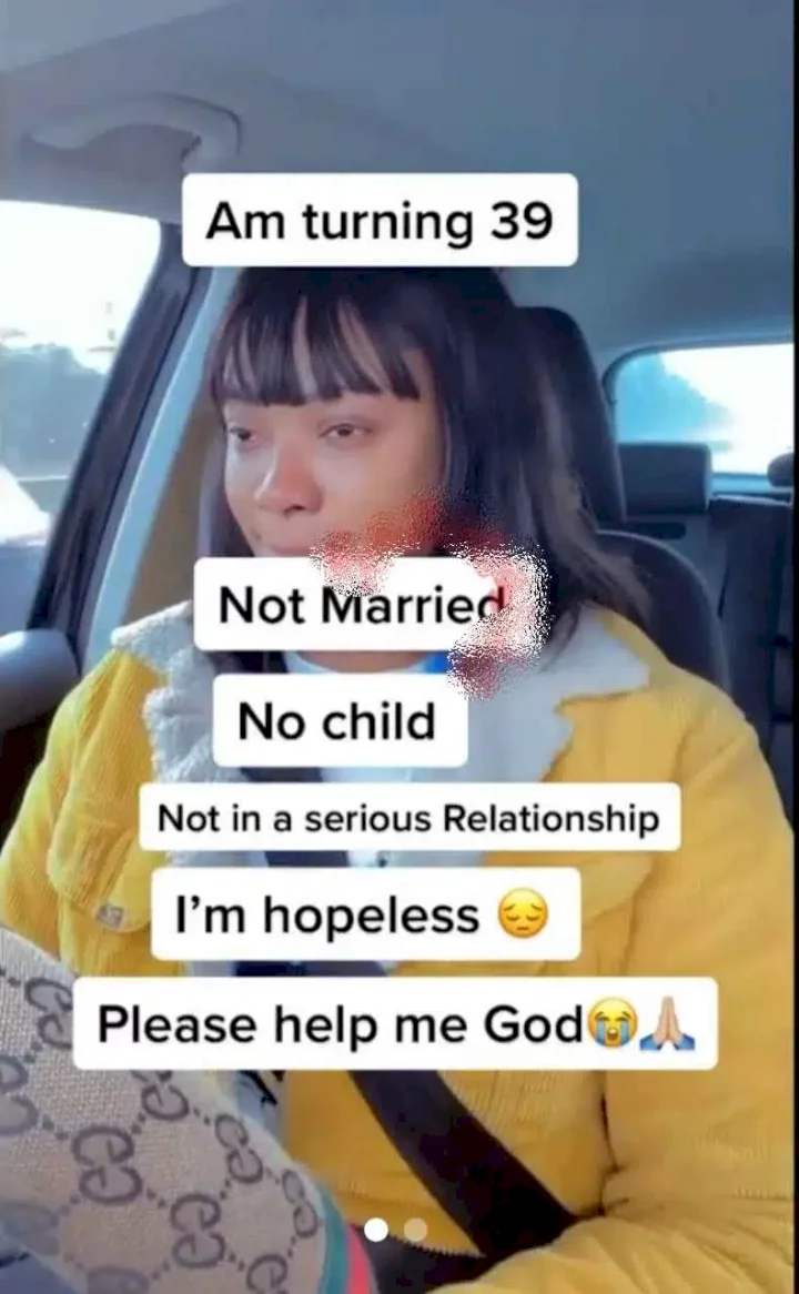 'Turning 39, not married, no child, no relationship; I'm hopeless' - Lady weeps (Video)