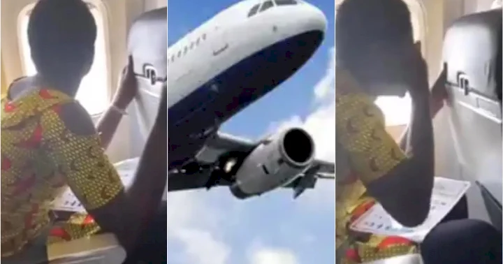"She wan jump out from window" - Reactions as house help boards flight for the first time (Video)