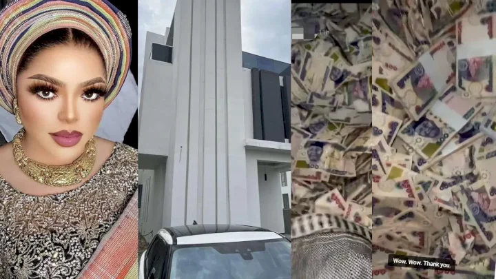 Amid reports of claiming someone's house, Bobrisky shows of wads of cash she received from his housewarming party (Video)