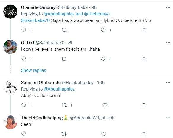 Netizens dig out old tweet made by Saga's friend comparing him to Ozo during BBN 'Lockdown' edition (Screenshot)
