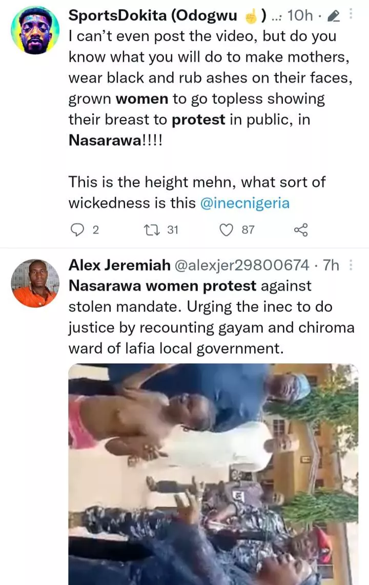 Video emerges of naked Nasarawa women protesting the result of the governorship election (videos)