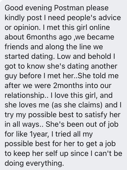 Man seeks advice after he discovered his girlfriend is dating another man