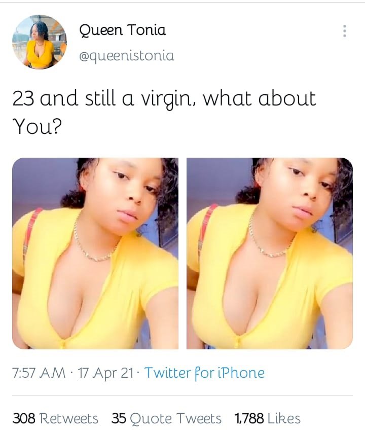 Lady dragged for saying she's 23 and a virgin as Netizens dig racy photos of her