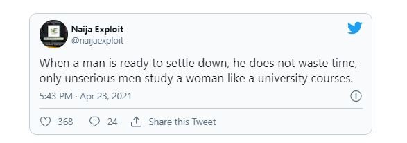 'Only unserious men study women like University courses before marrying her' - Man claims