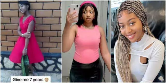 "Give me 7 years" - Lady shares throwback photos, her transformation causes buzz (Video)