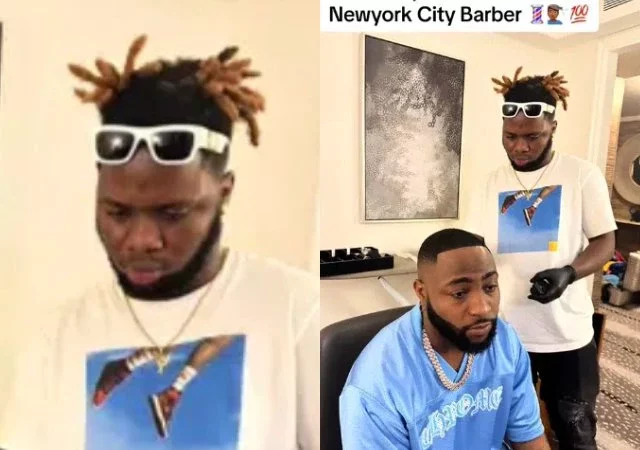 Barber celebrates becoming Davido's official hairstylist after giving the singer an attractive haircut in US