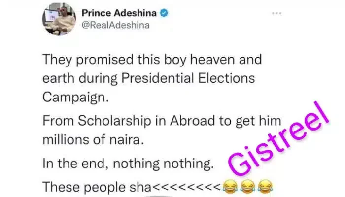 Nigerians fume as young boy who was promised heaven and earth during presidential election is neglected