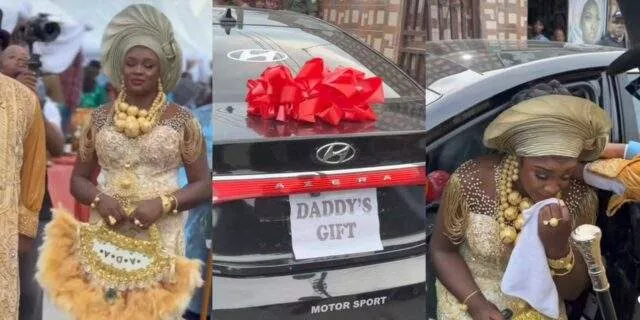 Bride gets emotional as she receives car gift from father on traditional wedding day