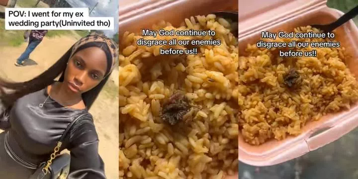 Nigerian lady triggers reactions with tiny meat, meal portion she received at ex-boyfriend's wedding party