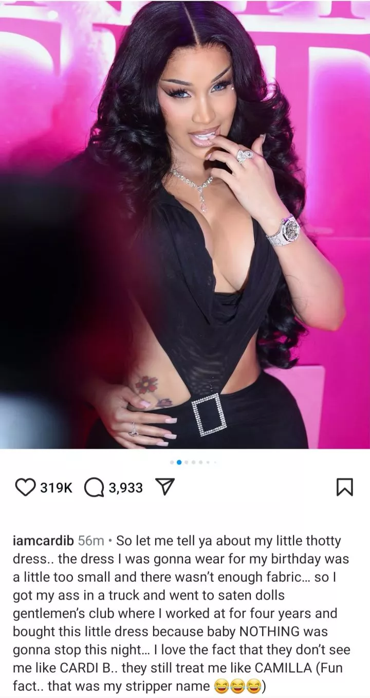 Cardi B reveals her str!pper name as she returns to str!p club where she worked in preparation for her birthday (photos)