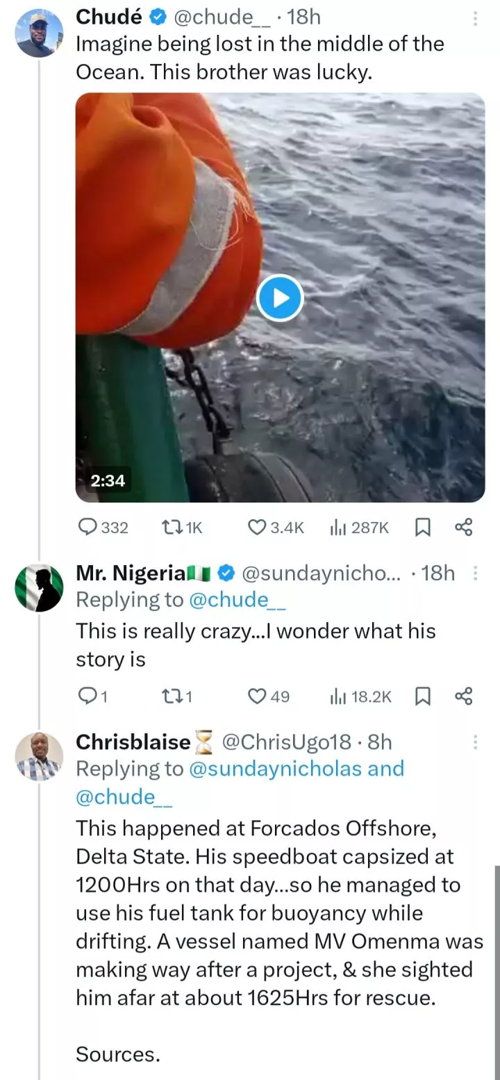 The Moment A Man Lost In Middle Of Ocean For Over 4 Hours Was Rescued After His Boat Capsized In Delta State (Video)