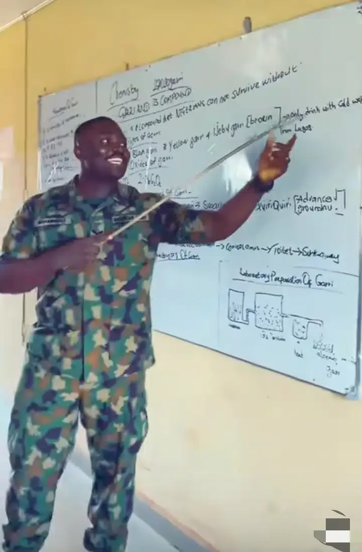 'Person no fit misbehave for this kind class' - Reactions as military man teaches secondary school students about Garri