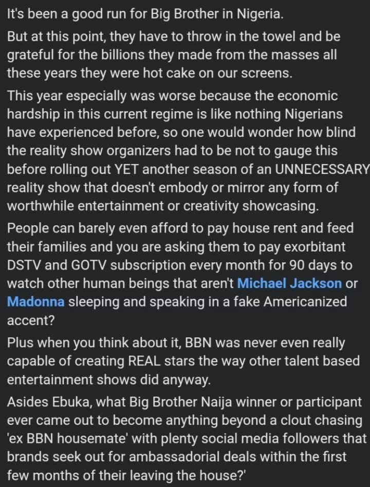 BBNaija: Facebook user advises Ebuka to quit hosting Big Brother after current season