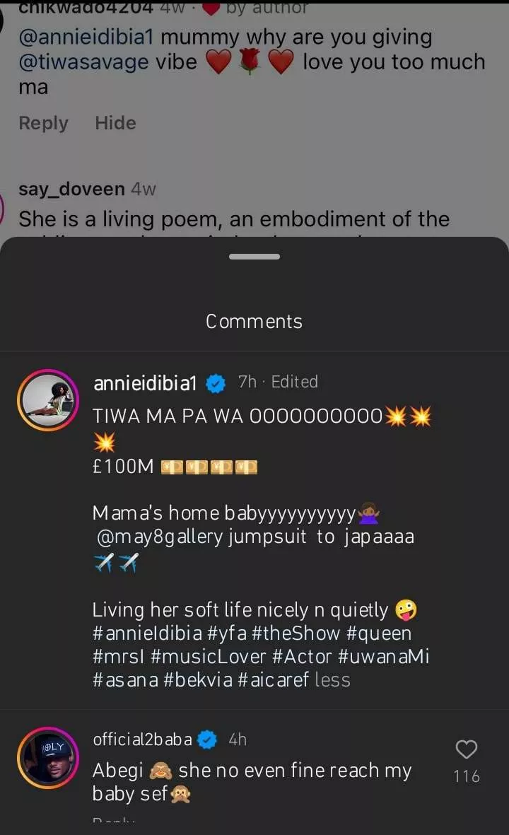 'She no fine reach my baby' - 2Face replies fan who compared Tiwa Savage with Annie Idibia
