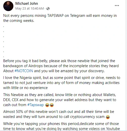 Tapswap: Man explains why some Nigerians won't earn despite 'tapping'