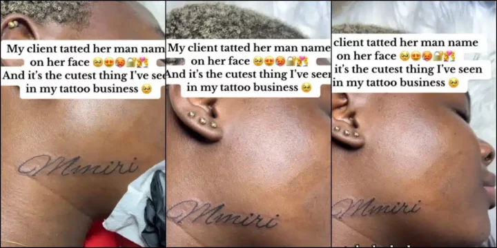 Lady stirs jealousy as she tattoos boyfriend's name on her neck