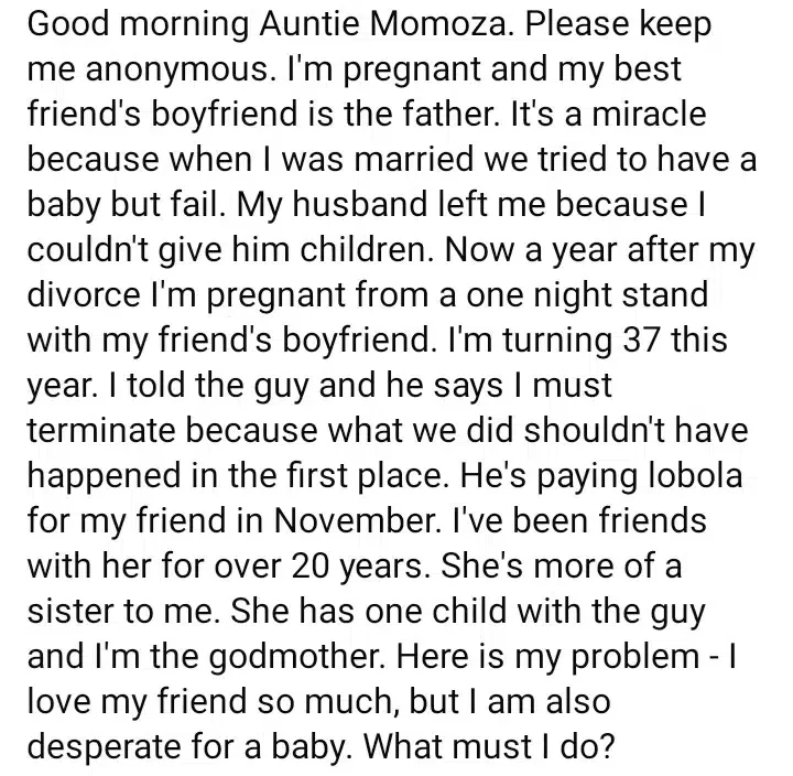 Lady gets pregnant for her bestie's boyfriend, claims it's a 'miracle'