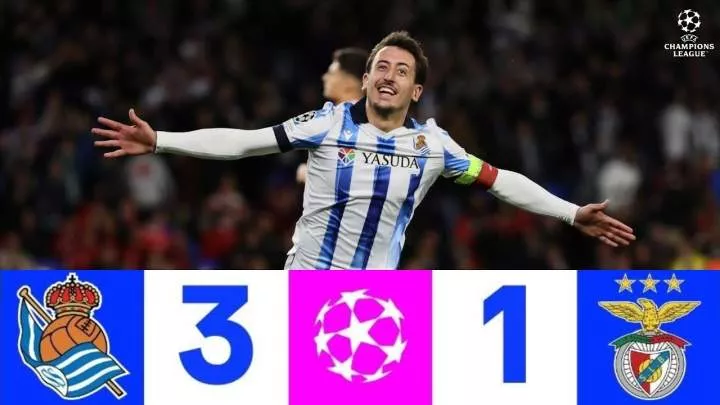 Real Sociedad 3 - 1 Benfica (Nov-8-2023) Champions League Highlights