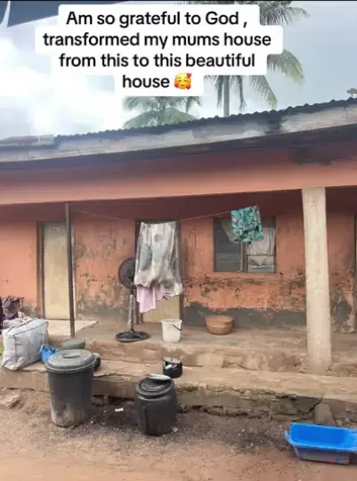 Nigerian lady melts hearts as she transforms her mother's old house into a beautiful home