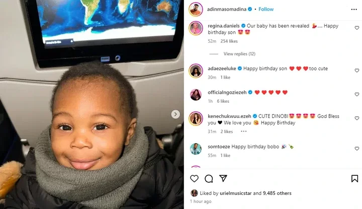 'Our baby' - Regina Daniels reacts as ex-boyfriend, Somadina Adinma unveils his son on first birthday