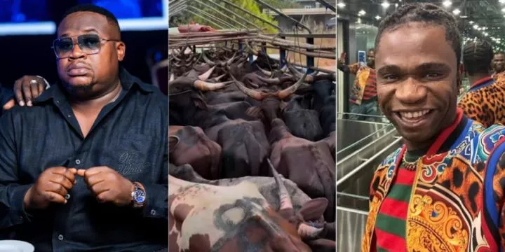 "Akpi nwamama still dey cell Boss" - Chief Priest dragged after showing off 47 cows gifted to friend for mum's burial