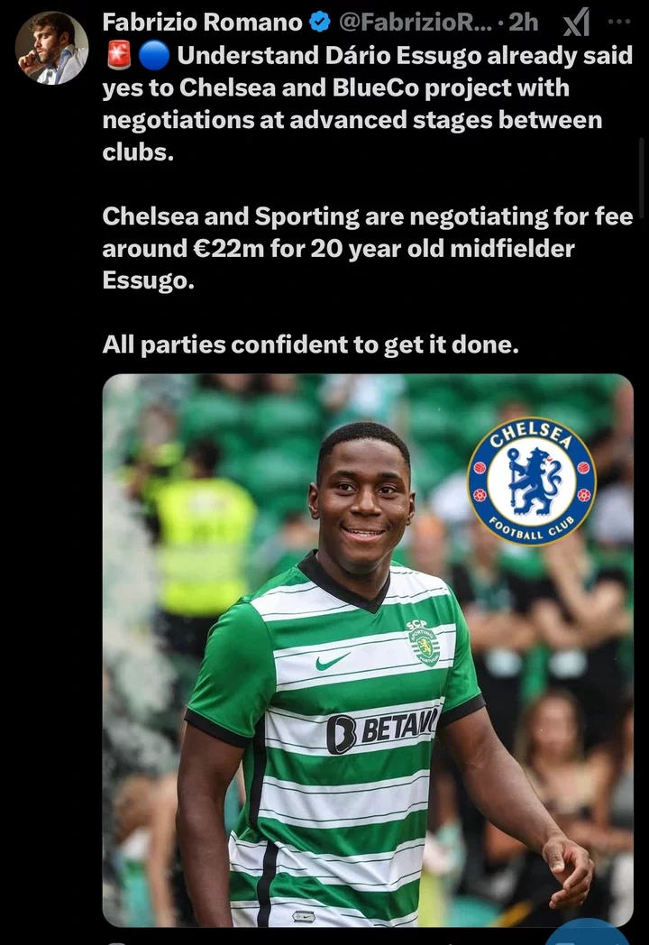 Dario Essugo Says Yes to Chelsea as Negotiations with Sporting Reach Advanced Stages