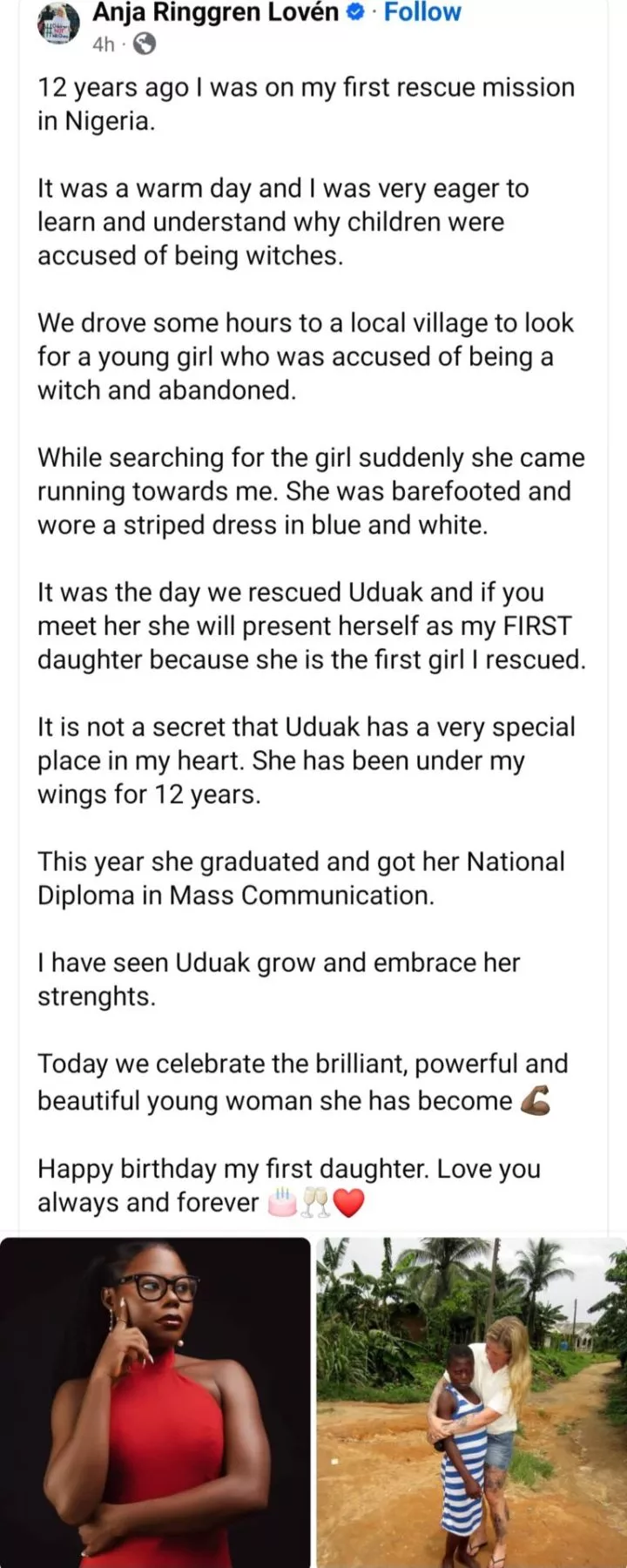 Lady saved by American woman 12 years ago following witchcraft allegations graduates