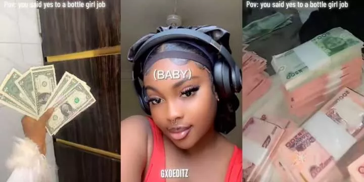 Nigerian lady shares earnings from bottle girl job on social media