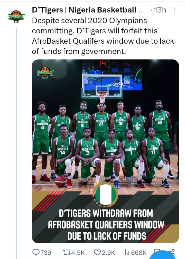 D?Tigers withdraw from AfroBasket 2025 Qualifiers due to lack of funds