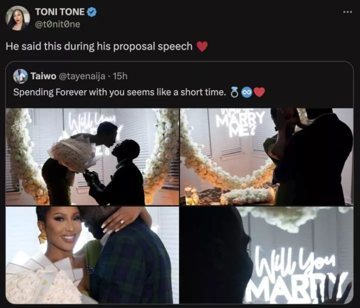 Wedding bell tolls as Taye 9ja proposes to Toni Tone