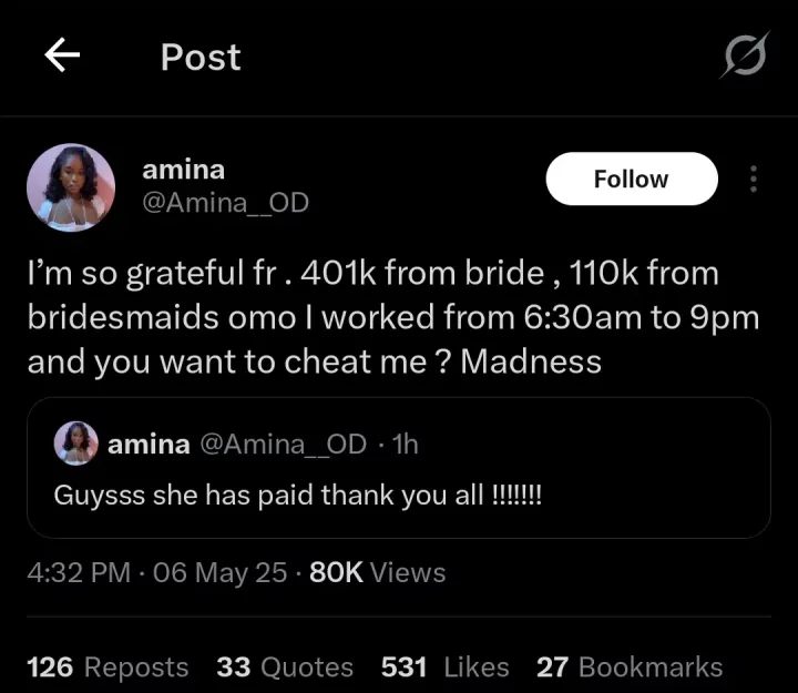 Bride, bridesmaids dragged for owing hairstylist 511k after 6:30am-9pm work