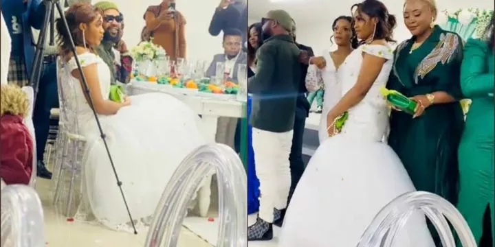 Drama as guest arrives in a dress similar to bride's wedding gown