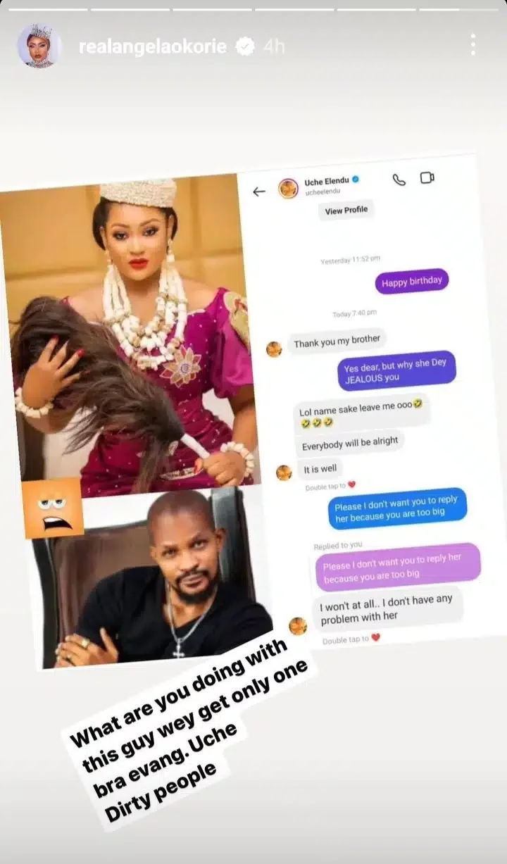 'What are you doing with this guy?' Angela Okorie exposes Uche Elendu's chat with Uche Maduagwu