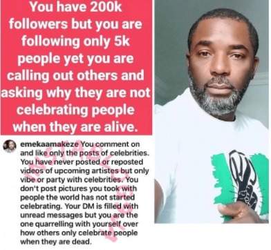 'You have 200k followers but you follow only 5k people' - Actor Emeka Amakeze slams celebrities