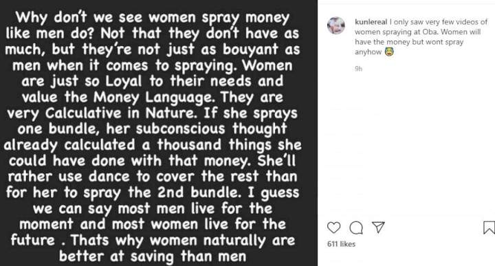 'I only saw few women spraying money at Oba' - Man reveals reason women don't lavish money